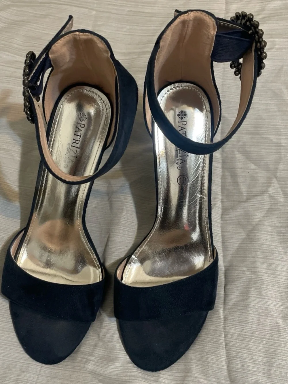 Women's Navy Ankle-Strap Heels with Jeweled Buckle Size 10 With 3 1/2 inch heel